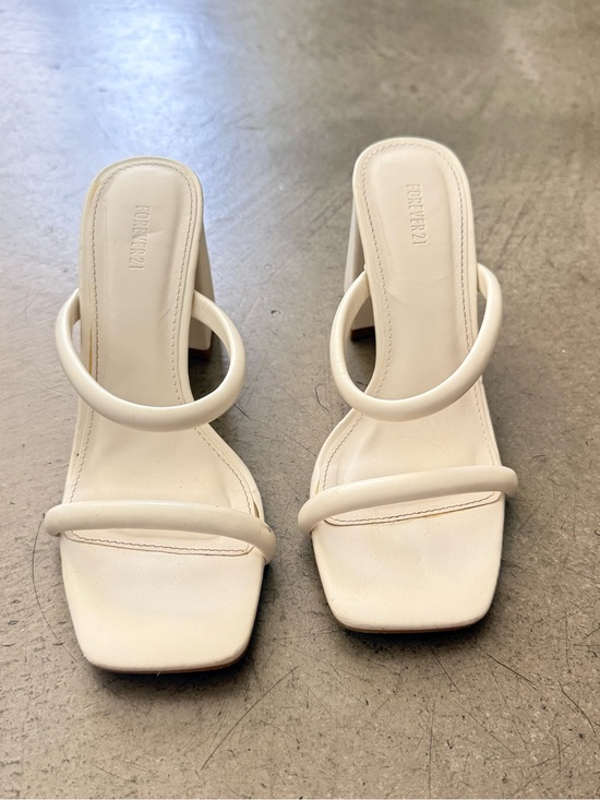 Forever 21 Shoes - Forever 21 White Double-Strap Square Toe Block Heel Sandals